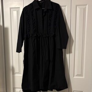 Black Midi Dress with Ruffle Detail